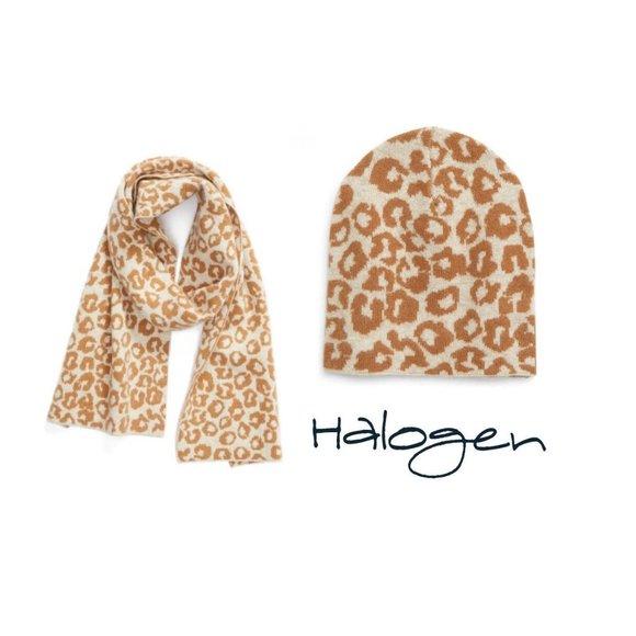 Halogen Leopard Jacquard Wool & Cashmere Scarf And Beanie main image 8